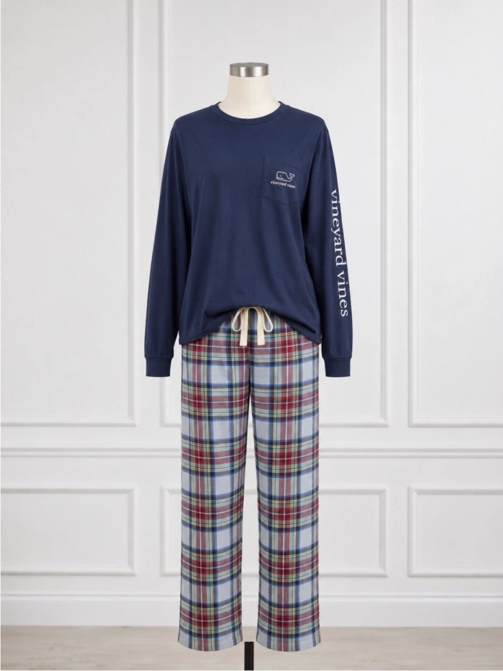 Vineyard Vines Navy Top with Multicolor Plaid Pajama Pants